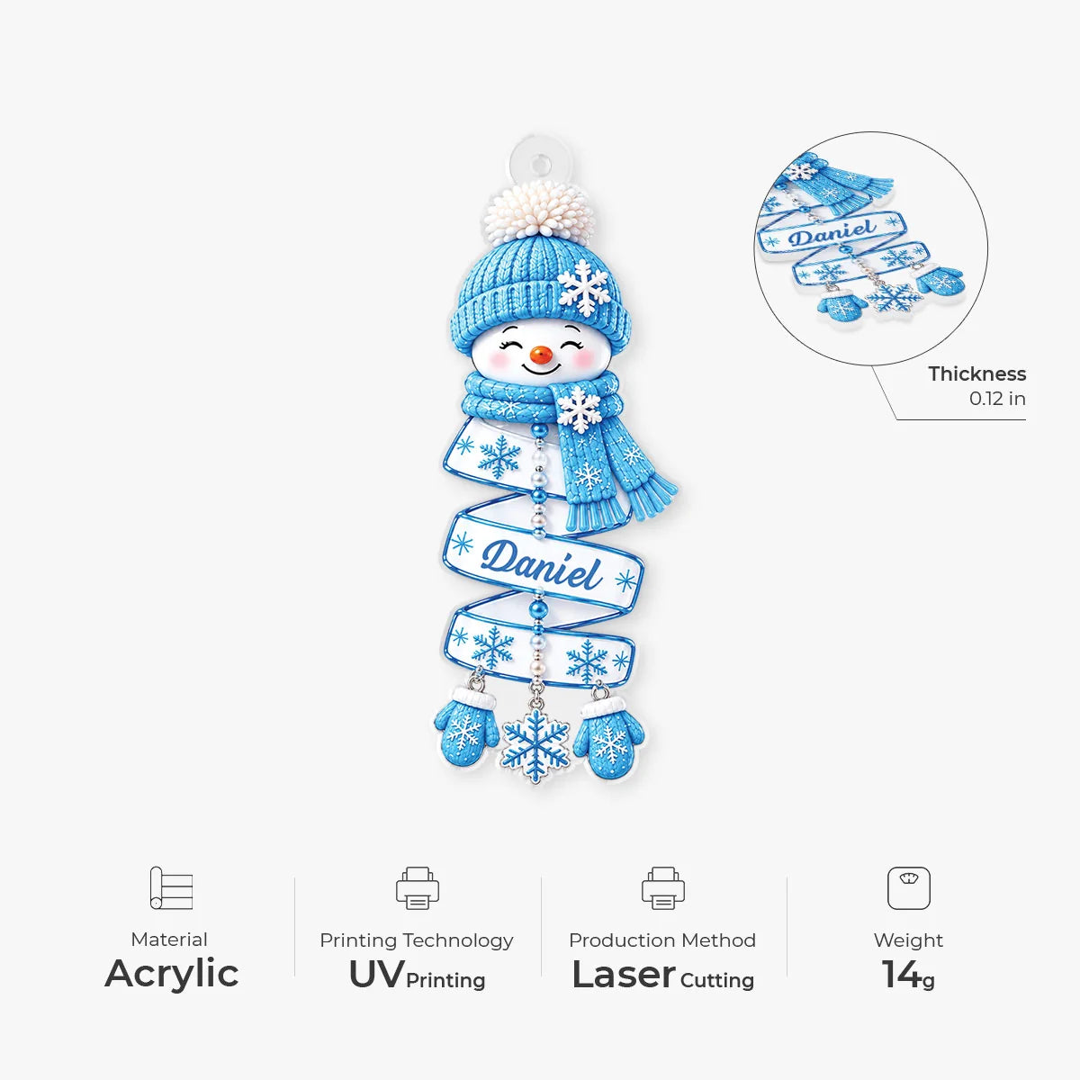 Personalized Cute Snowman Acrylic Ornament - Custom Name Christmas Tree Decor for Kids
