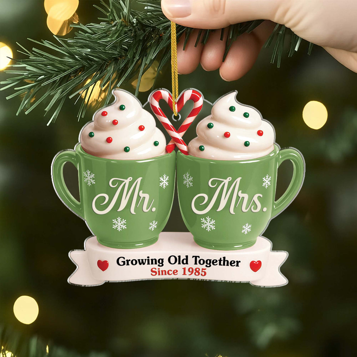 Growing Old Together Personalized Acrylic Ornament - Couples Mr and Mrs Christmas Keepsake