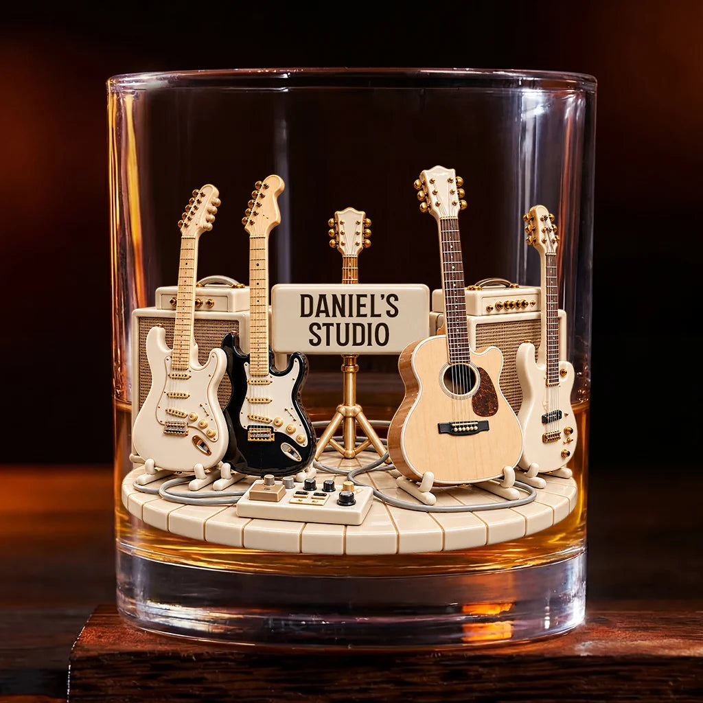 Guitar Studio Collection Personalized Whiskey Glass - Custom Gift for Him