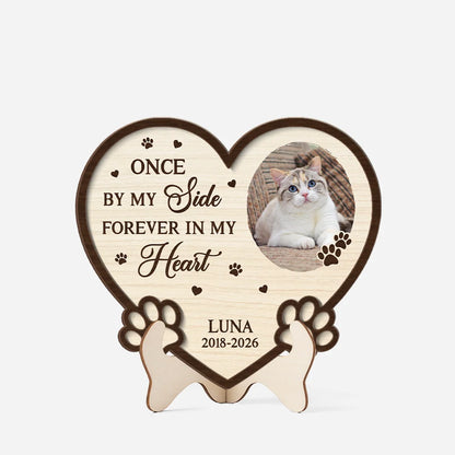 Once By My Side Forever In My Heart Personalized Pet Memorial Wooden Plaque - Custom Dog & Cat Photo Sympathy Gift
