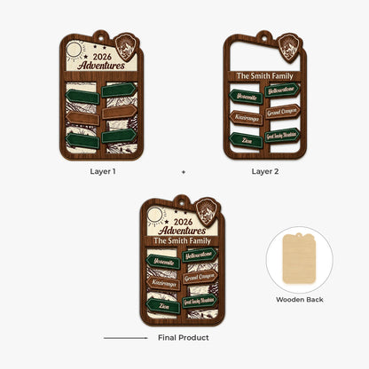 2026 Adventures Personalized Wooden Ornament - Custom Family Travel Keepsake Gift