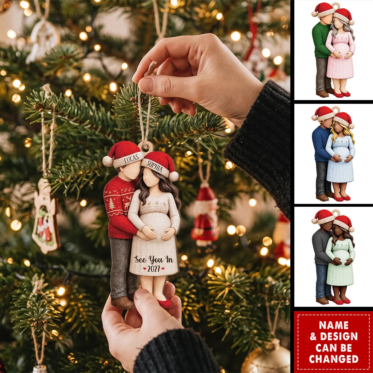 "See You In" Custom Wooden Ornament - Personalized Expecting Couple Christmas Keepsake Gift