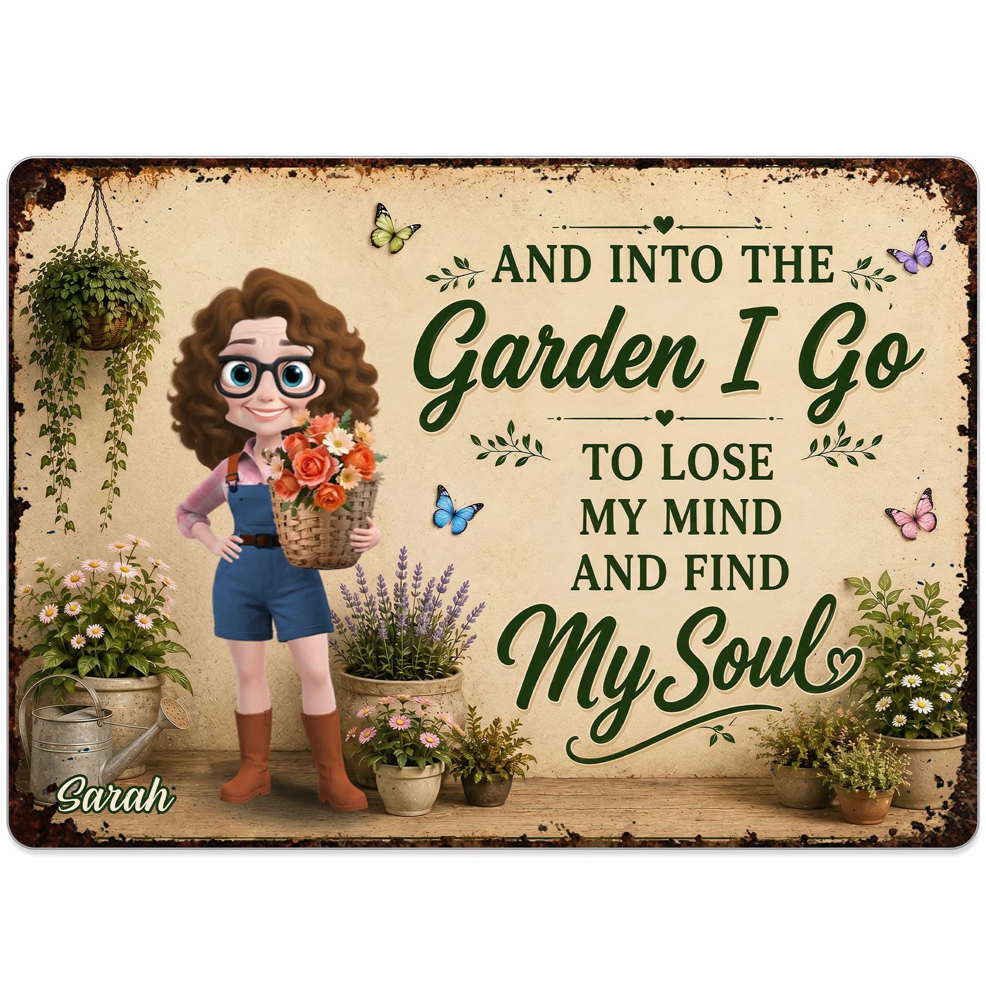 Personalized garden metal sign with cartoon woman and flowers, custom outdoor wall decor gift for mom image 9