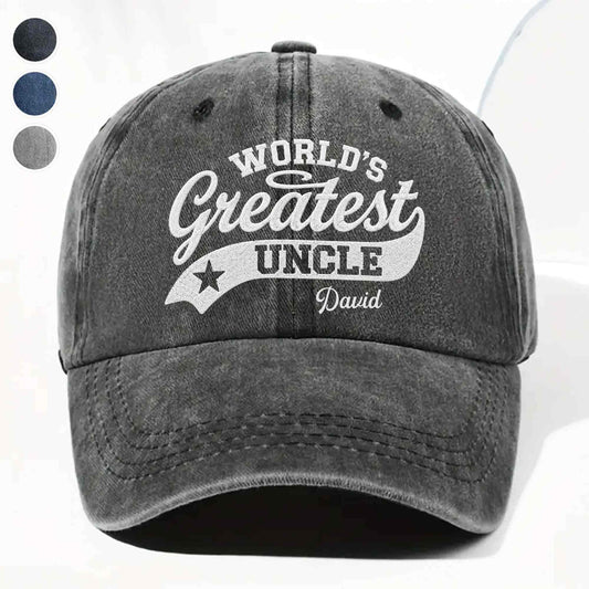 Custom World's Greatest Uncle Hat for Aunt / Uncle with personalized design details for meaningful gifting