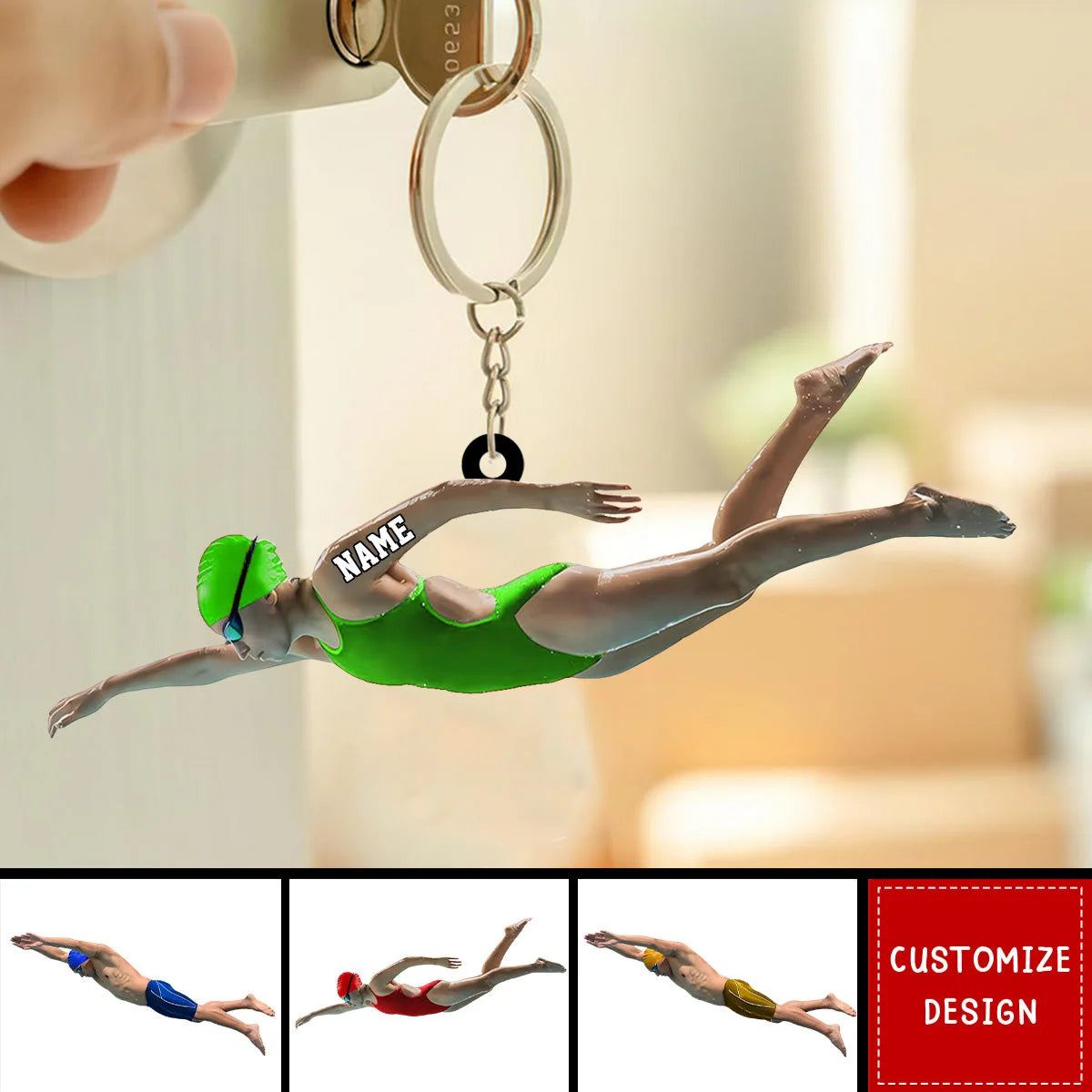 Personalized Swimmer Acrylic Keychain - Custom Name Athlete Keepsake Gift