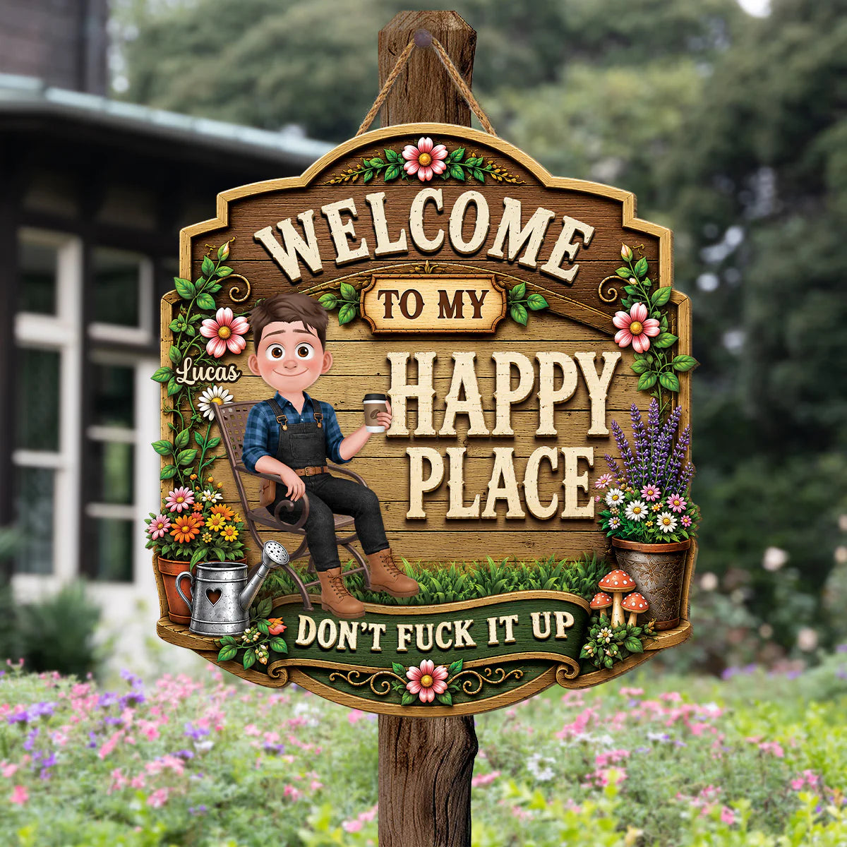 Personalized Happy Place Wood Sign personalization view for Yourself