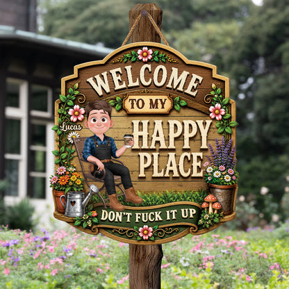 Personalized Happy Place Wood Sign personalization view for Yourself