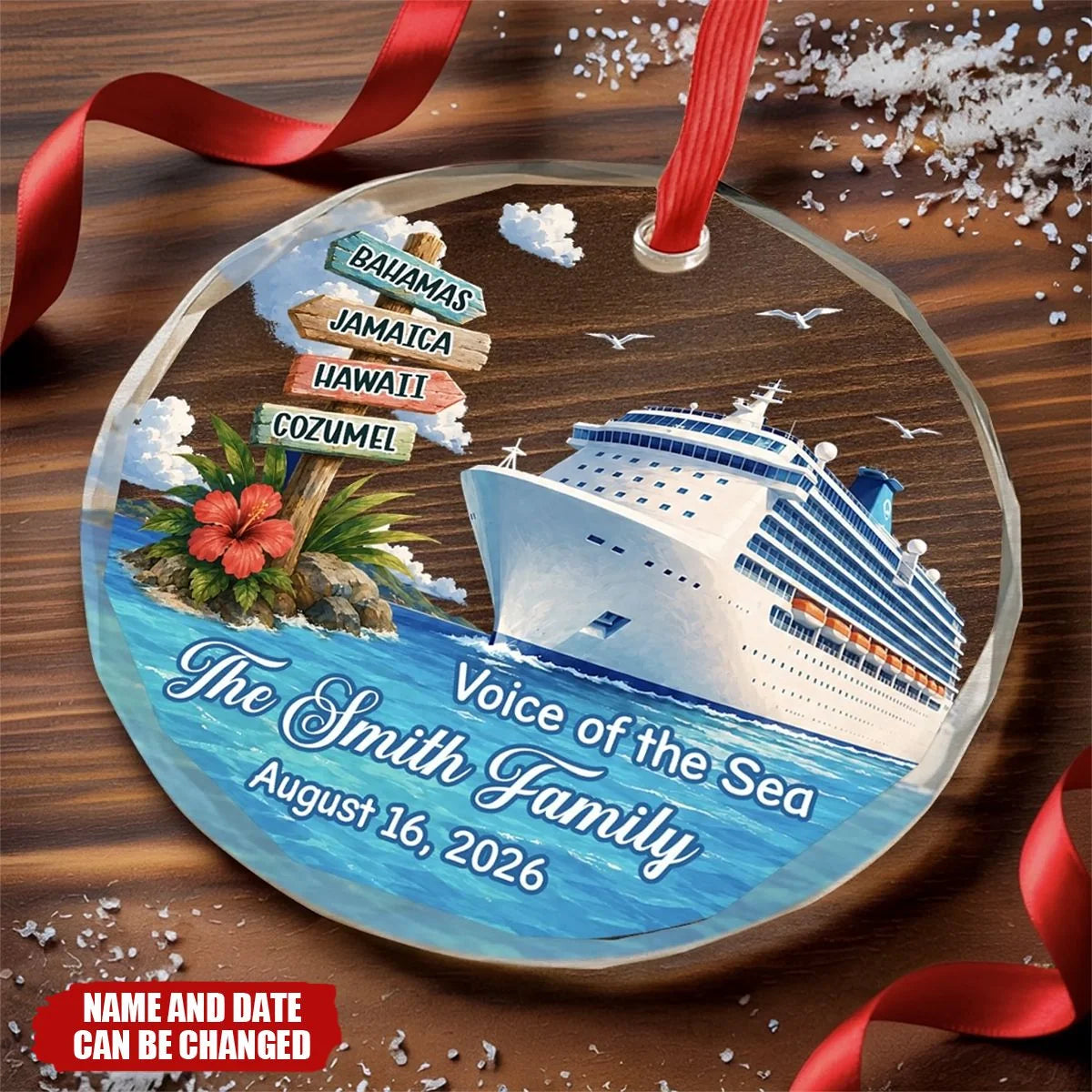 Voice of the Sea Personalized Cruise Glass Ornament - Custom Family Cruise Vacation Keepsake Gift