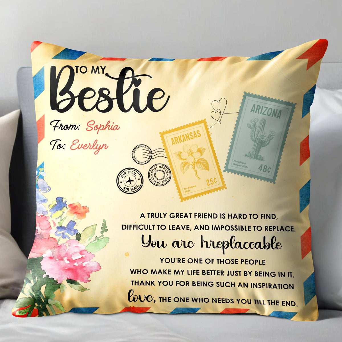 To My Bestie You Are Irreplaceable Personalized Pillow - Custom Long Distance Gift for BFF