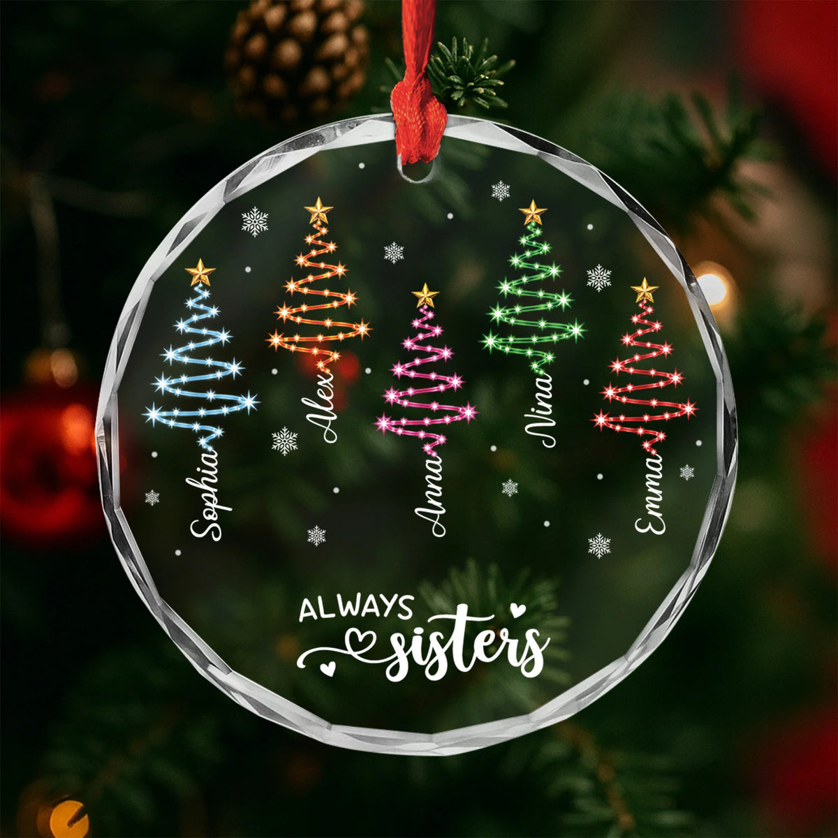Always Besties Christmas Tree Personalized Glass Ornament - Sisters and Best Friends Keepsake Gift