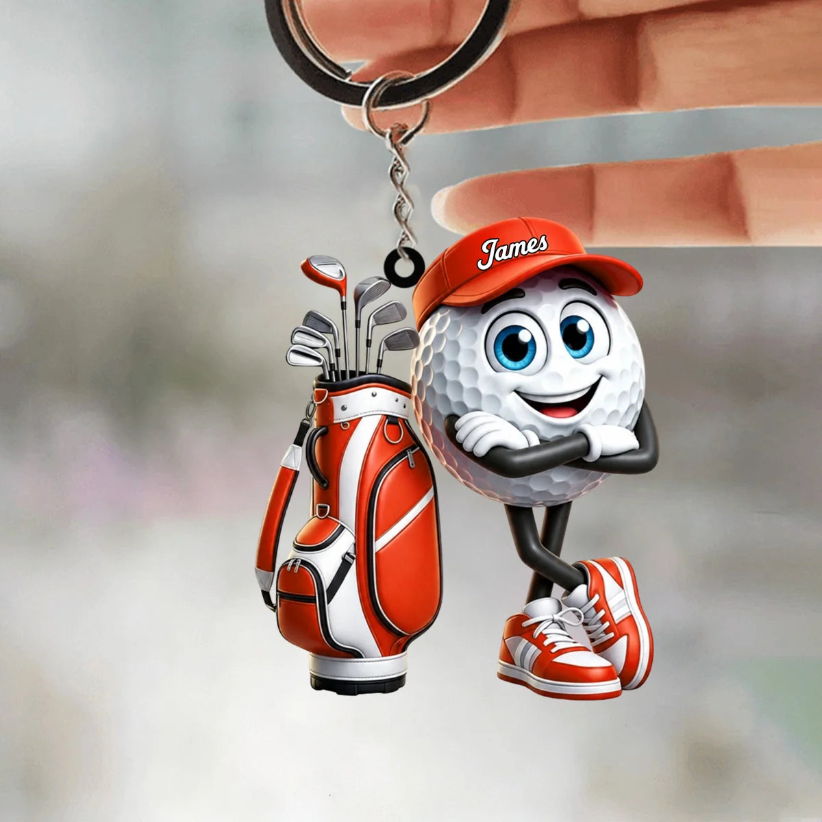 Cool Arms-Crossed Golf Buddy Keychain - Personalized Cute Golf Ball Mascot Gift for Golfers
