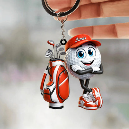 Cool Arms-Crossed Golf Buddy Keychain - Personalized Cute Golf Ball Mascot Gift for Golfers
