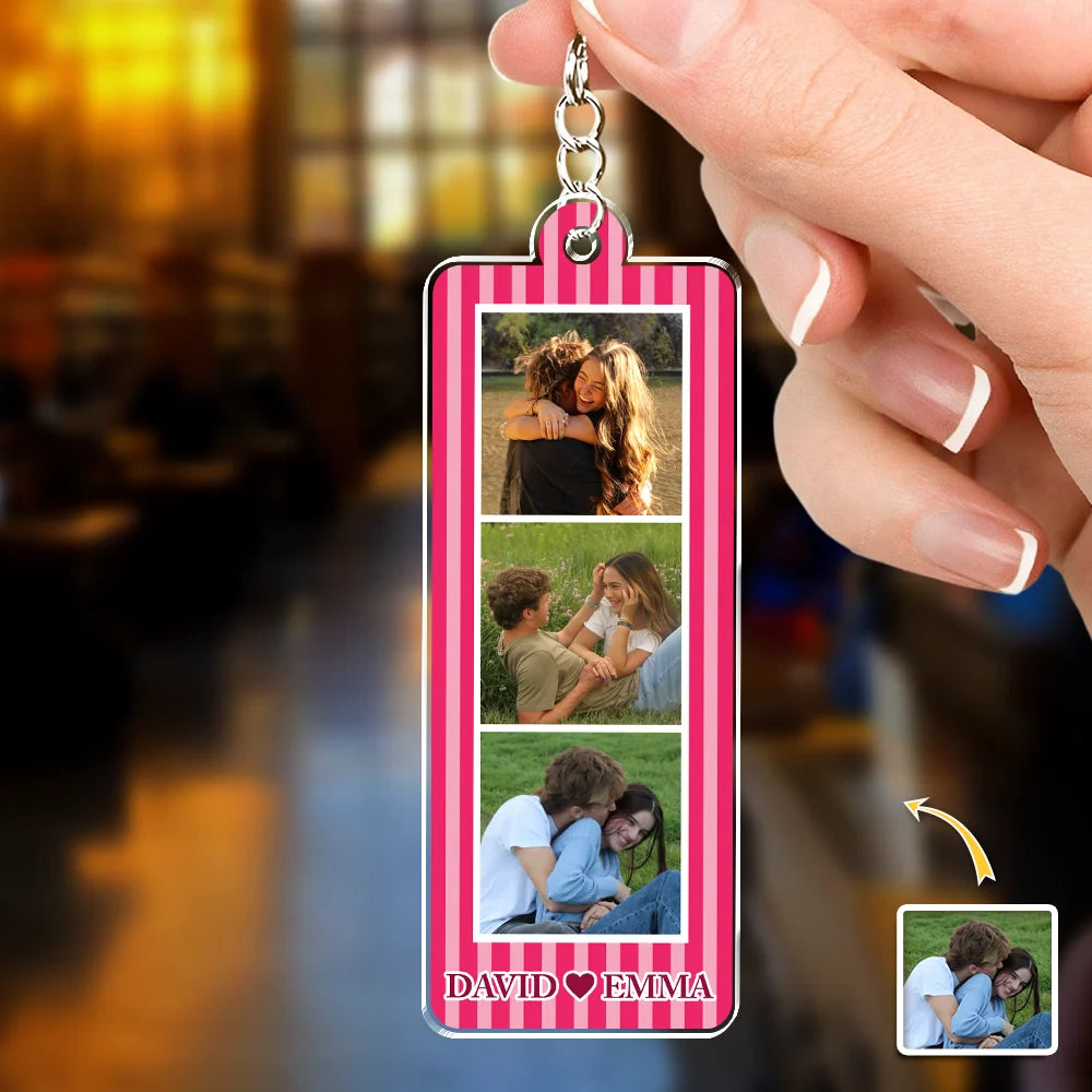Personalized Photo Strip Keychain - Custom Couple Photo Acrylic Keepsake Gift