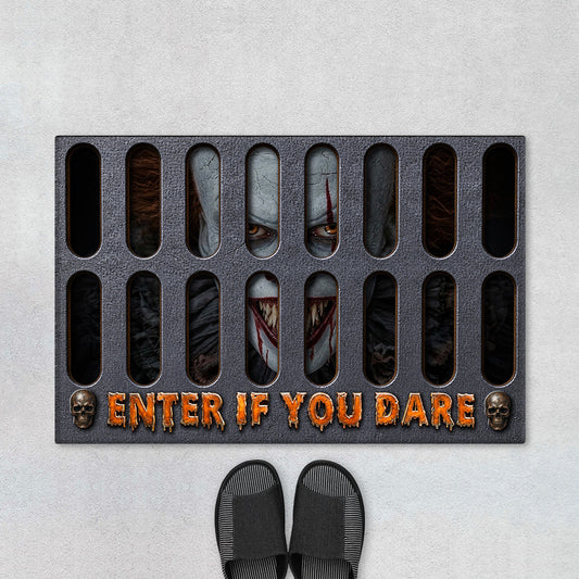 "Enter If You Dare" Personalized Halloween Doormat - Custom Spooky Porch Decor for Family