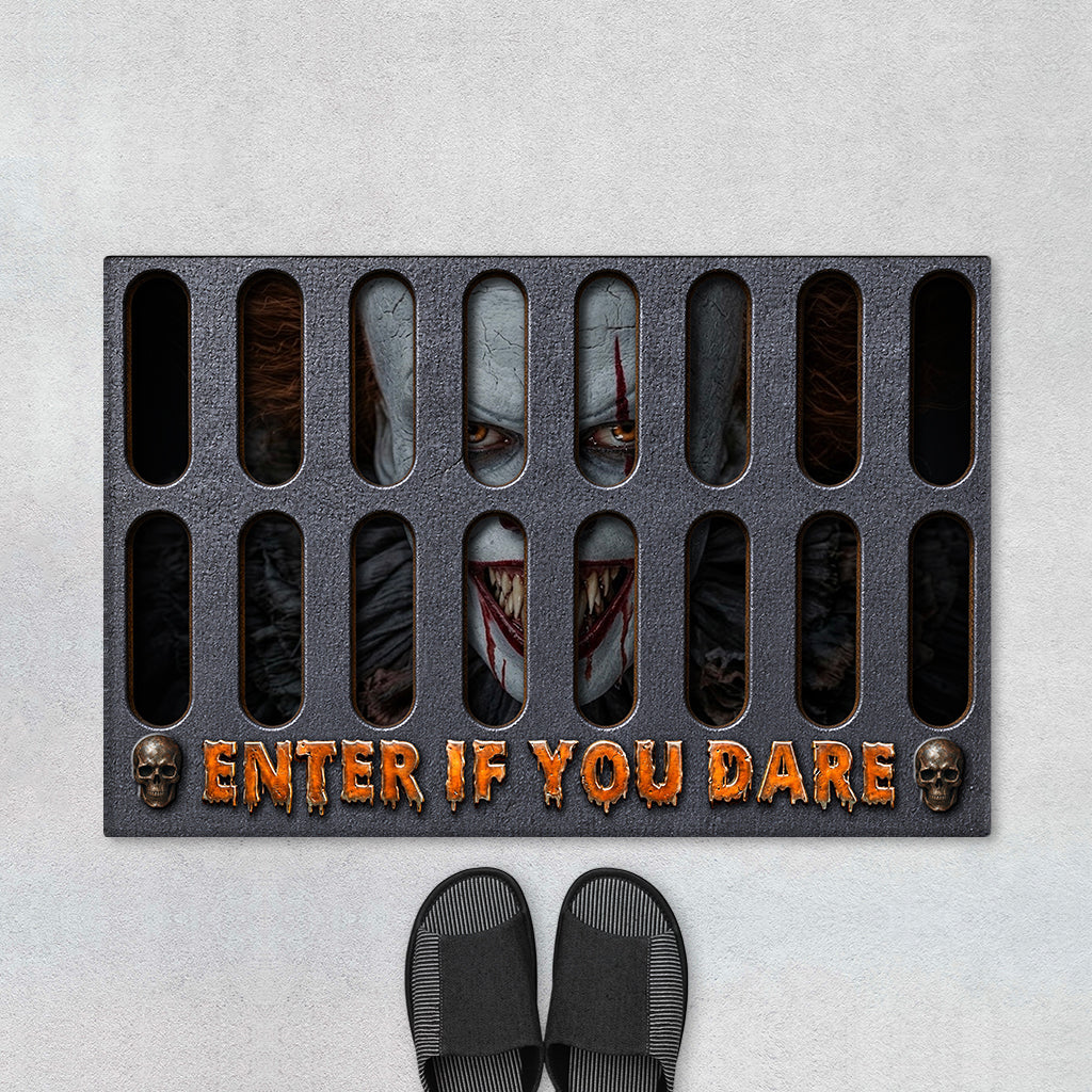 "Enter If You Dare" Personalized Halloween Doormat - Custom Spooky Porch Decor for Family
