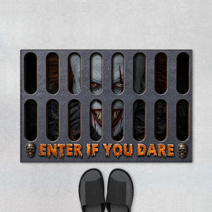 "Enter If You Dare" Personalized Halloween Doormat - Custom Spooky Porch Decor for Family
