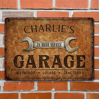 24 Hour Service Personalized Garage Metal Sign - Custom Workshop Lounge Wall Decor for Dad