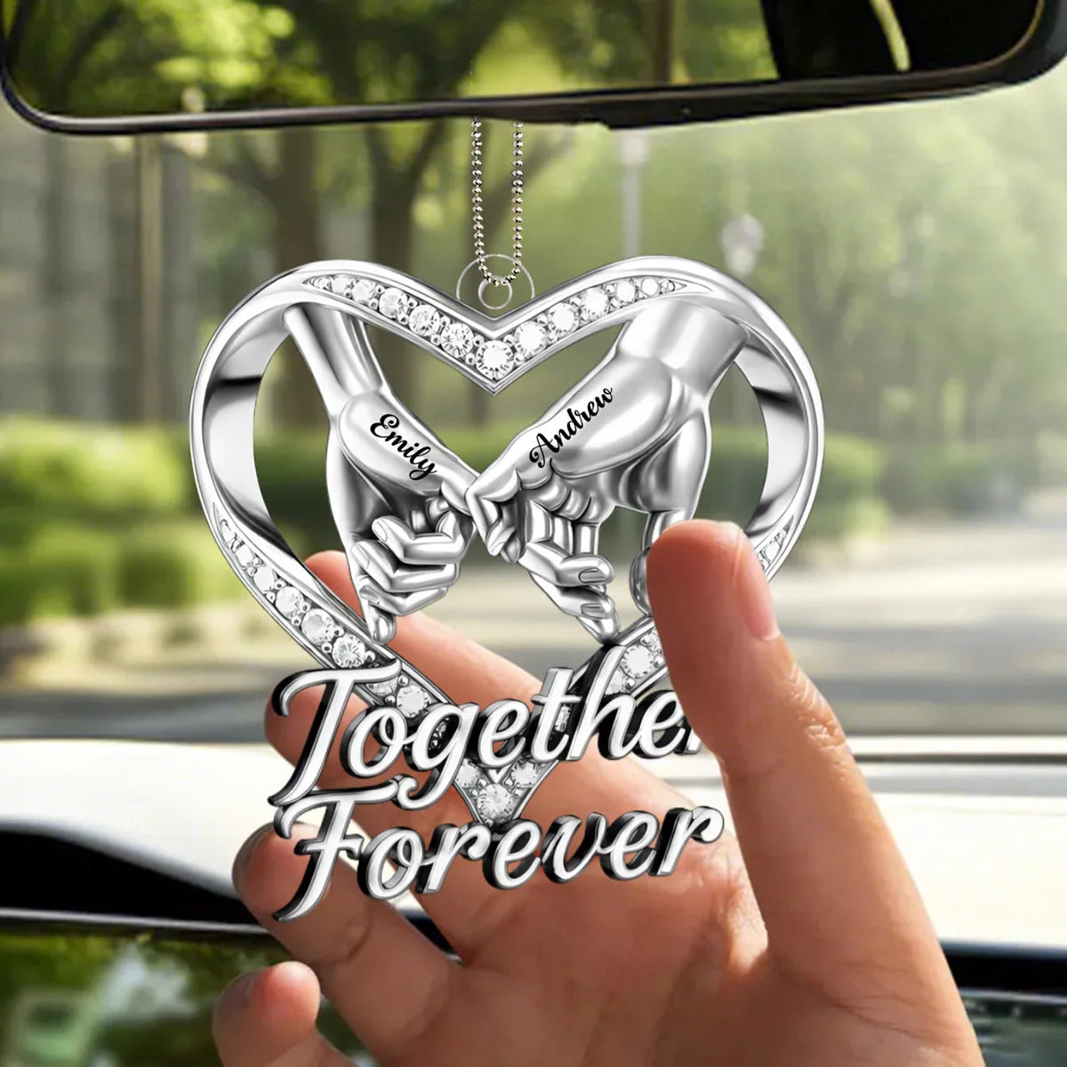 Together Forever Personalized Acrylic Car Ornament - Romantic Anniversary Gift for Couples
