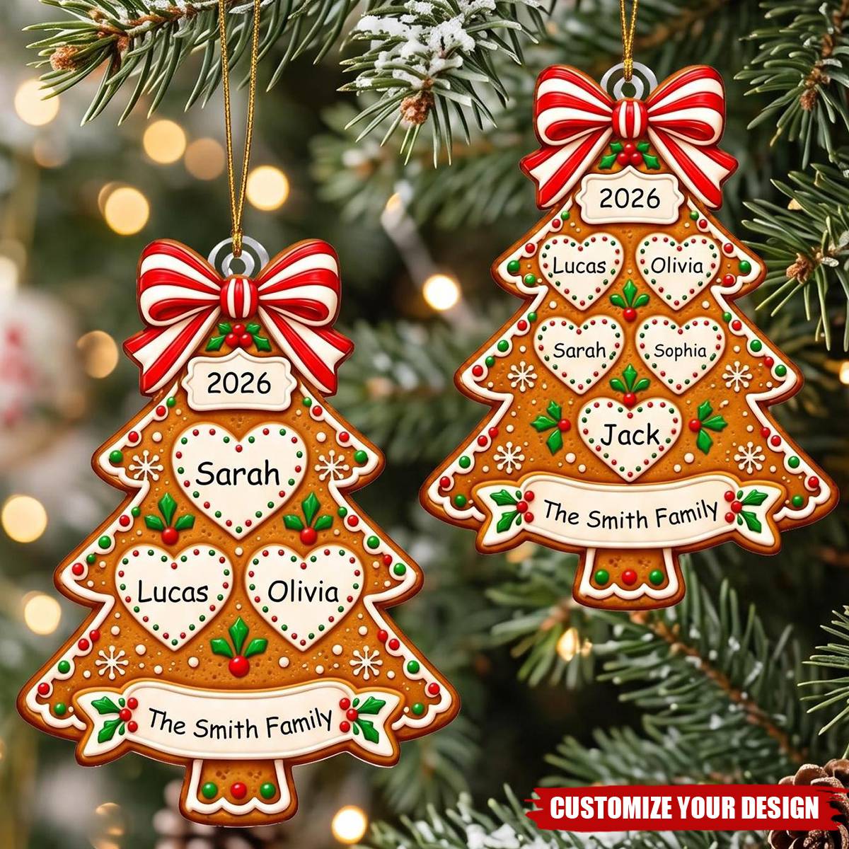 Personalized Gingerbread Tree Family Acrylic Ornament - Custom Christmas Keepsake