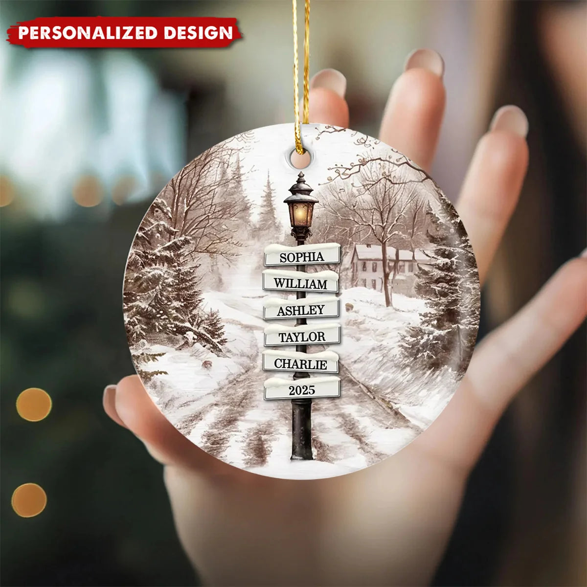 Retro Street Lamp Personalized Ceramic Ornament - Custom Christmas Keepsake Gift for Family
