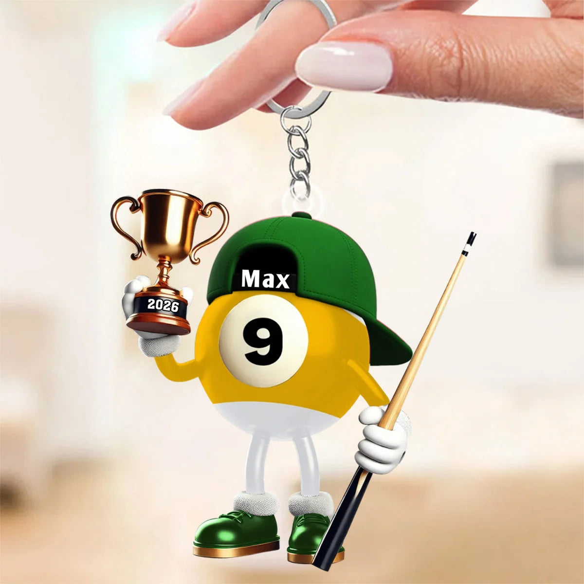 Custom Name Billiard Keychain - Personalized Pool Player Keepsake Gift for Cue Sports Fans