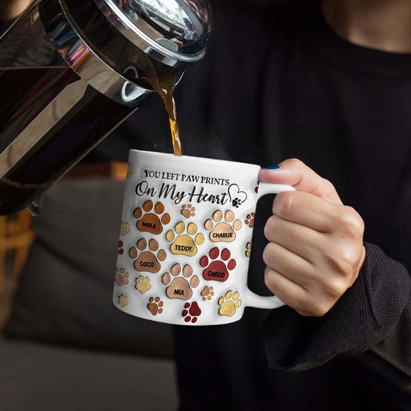 "You Left Paw Prints On My Heart" Personalized Pet Memorial Mug - Custom Dog & Cat Owner Ceramic Coffee Cup Keepsake