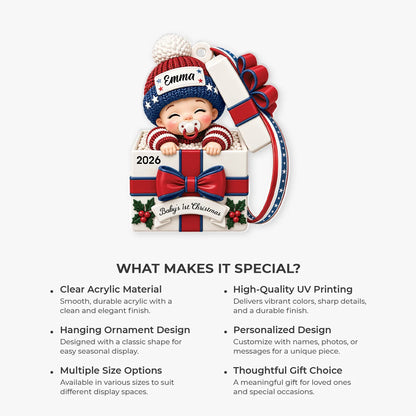 Baby's 1st Christmas Custom Gift Box Acrylic Ornament - Personalized Newborn Keepsake