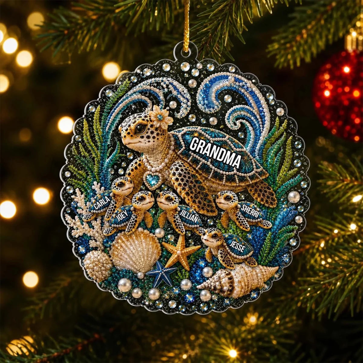 Acrylic Ornament material and size view - Personalized Grandma Sea Turtle Ornament