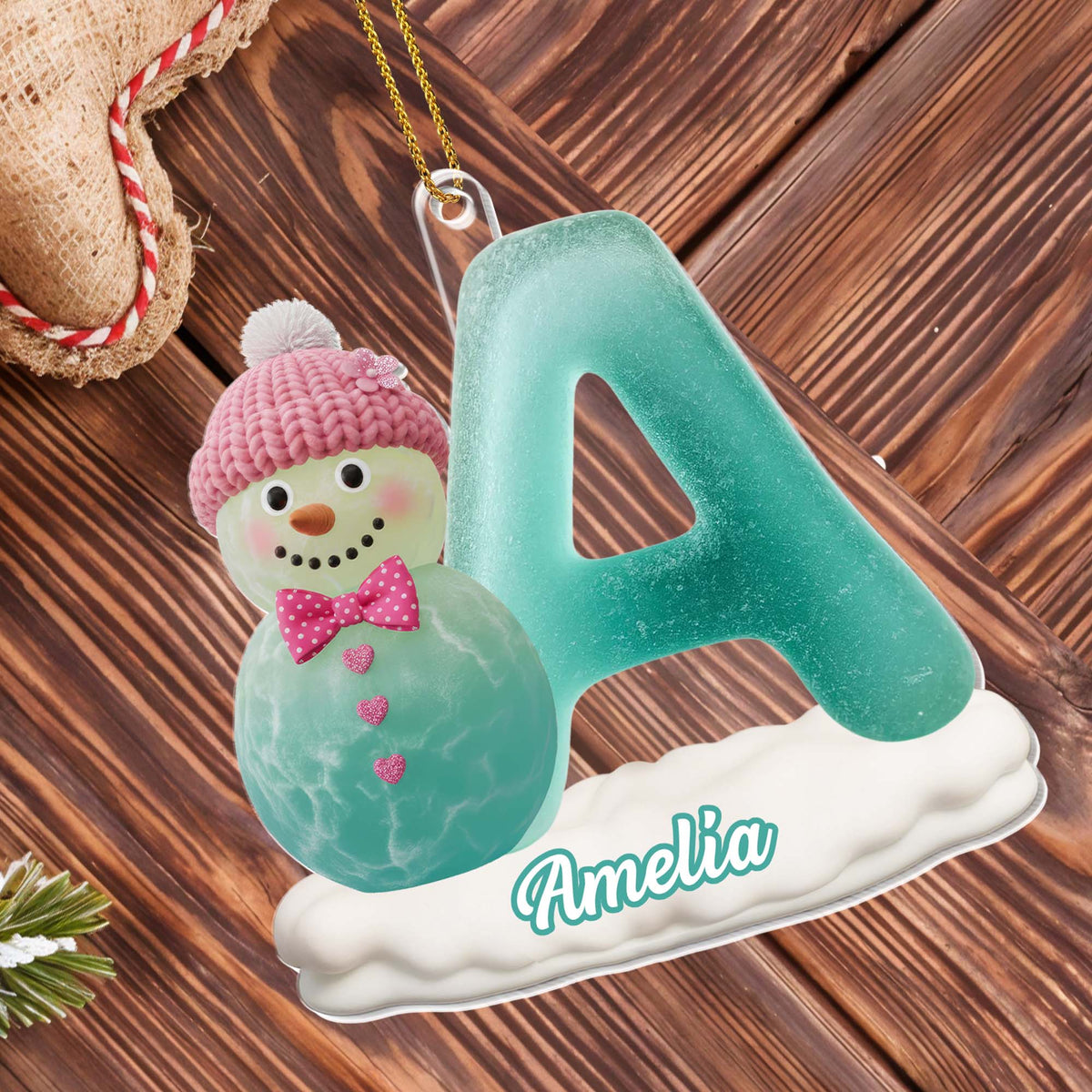 Customize With Name And Letter Snowman Ornament