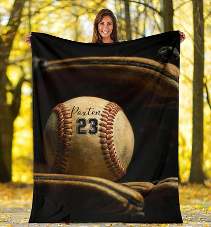 Custom Name & Number Baseball Blanket - Personalized Softball Throw Blanket for Kids