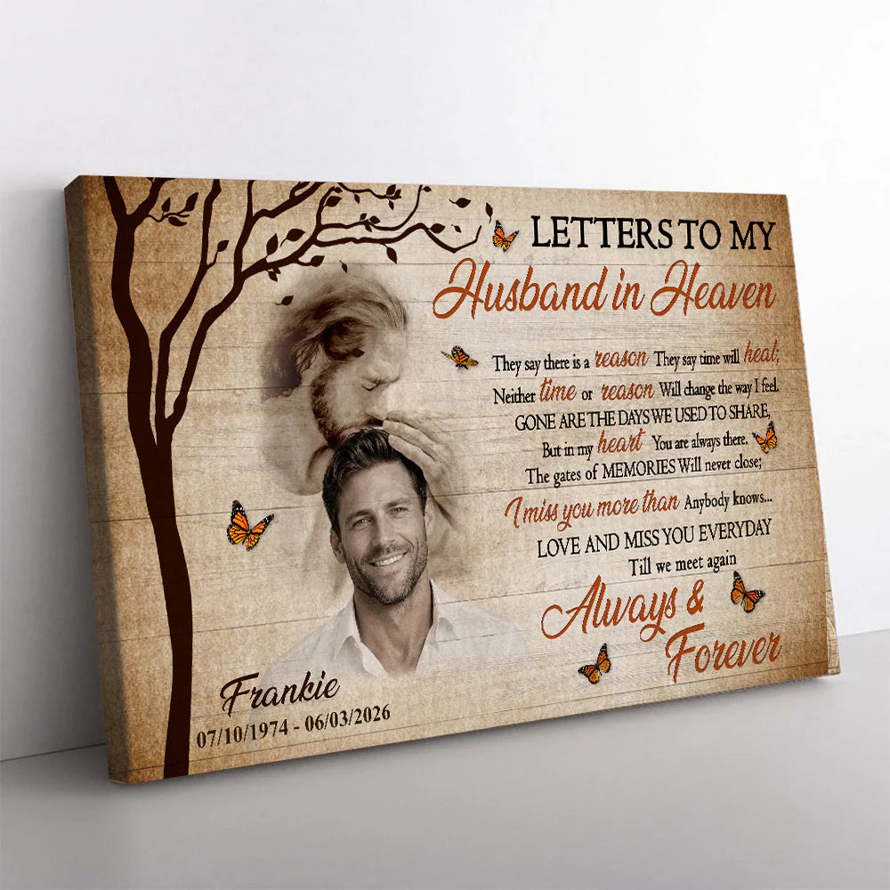 Personalized husband memorial canvas with custom photo and Letters to My Husband in Heaven poem print image 6