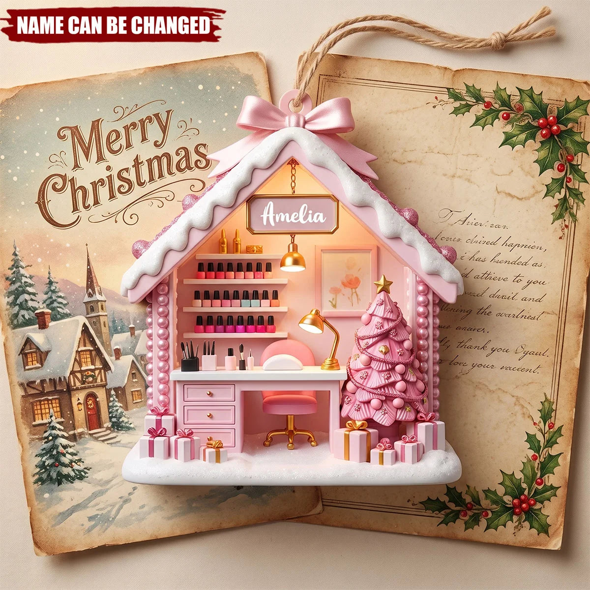 Nail Masterpiece Studio Personalized Wooden Ornament - Custom Christmas Keepsake for Nail Techs