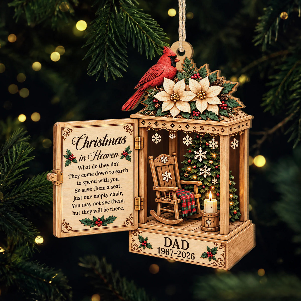 Christmas in Heaven Personalized Wooden Ornament - Custom Memorial Remembrance Keepsake for Family