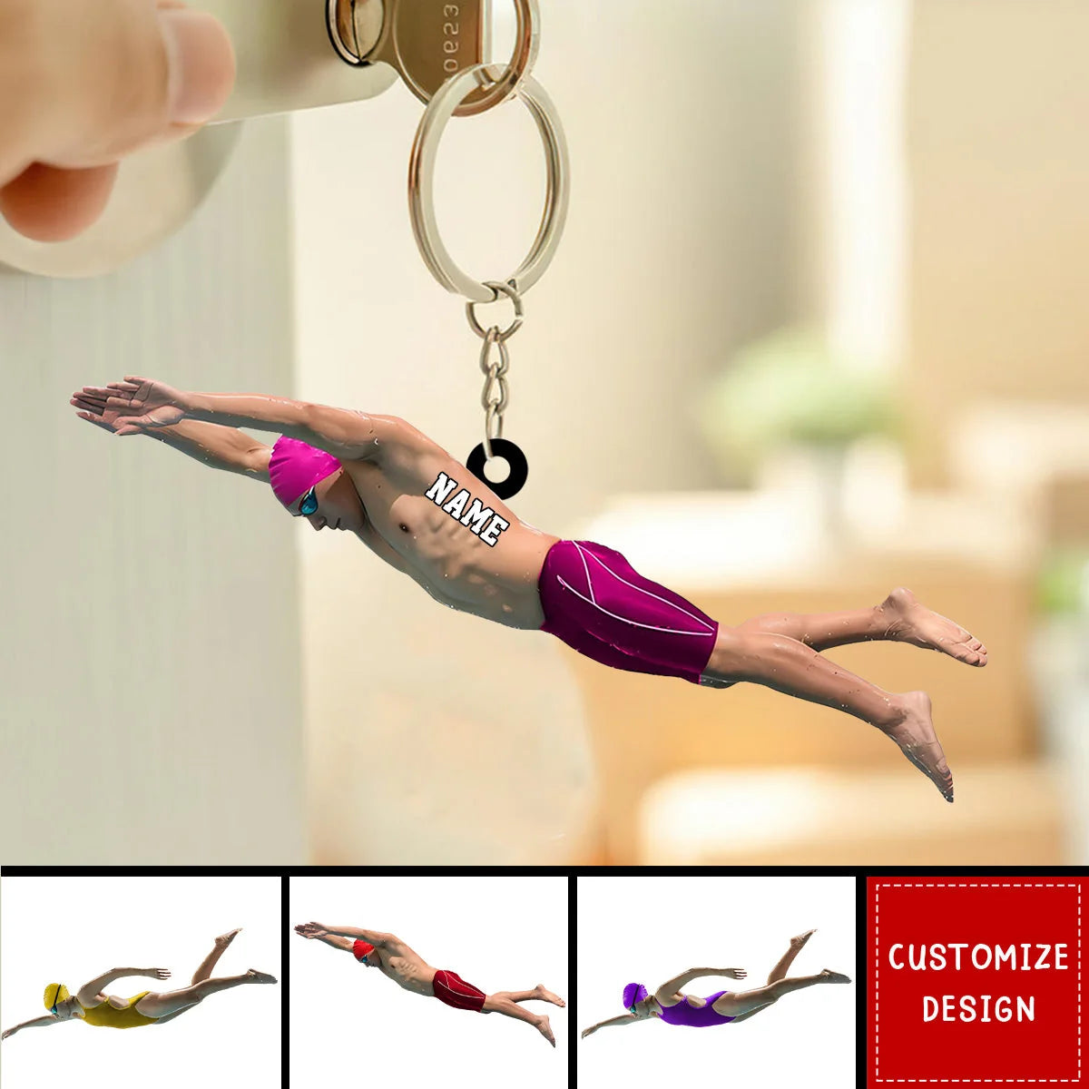 Personalized Swimmer Acrylic Keychain - Custom Name Athlete Keepsake Gift