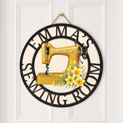 Sewing Room Custom Wood Sign - Personalized Birth Month Flower Sewing Gifts