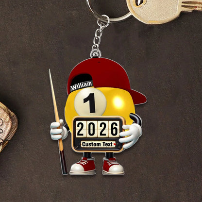 Custom Name and Year Billiard Keychain - Personalized Pool Ball Keepsake Gift for Cue Sports Fans and Players