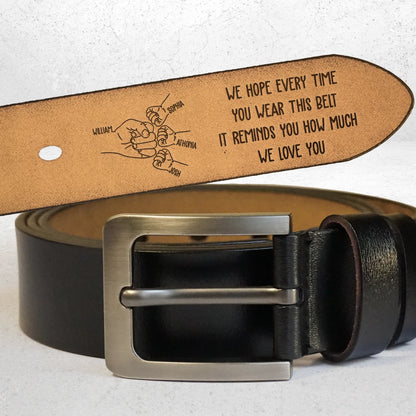 Custom Engraved Leather Belt for Dad with personalized design details for meaningful gifting