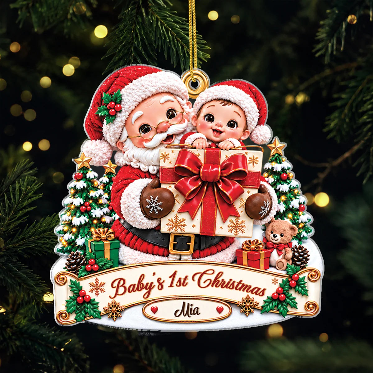 Baby's 1st Christmas Personalized Acrylic Ornament - Keepsake Holiday Gift for Newborn