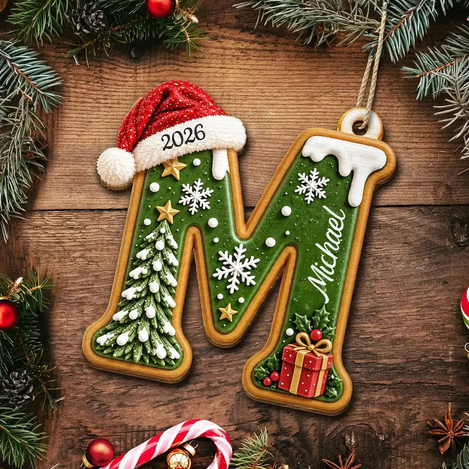 Santa Hat Initial Letter Personalized Wooden Christmas Ornament - Custom Monogram Tree Keepsake for Family
