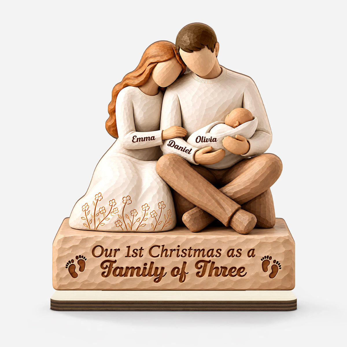"Our 1st Christmas as a Family of Three" Personalized Wooden Plaque - Keepsake for New Parents