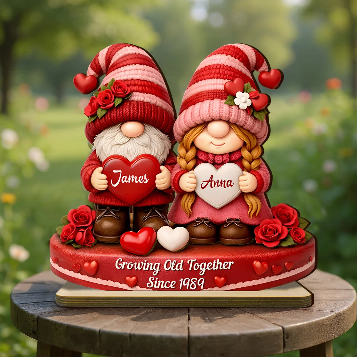 Growing Old Together Personalized Wooden Plaque - Romantic Couple Gnome Keepsake Gift