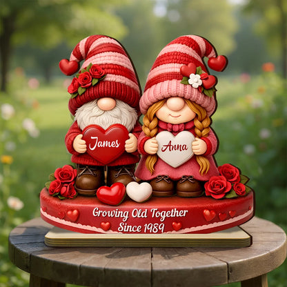 Growing Old Together Personalized Wooden Plaque - Romantic Couple Gnome Keepsake Gift