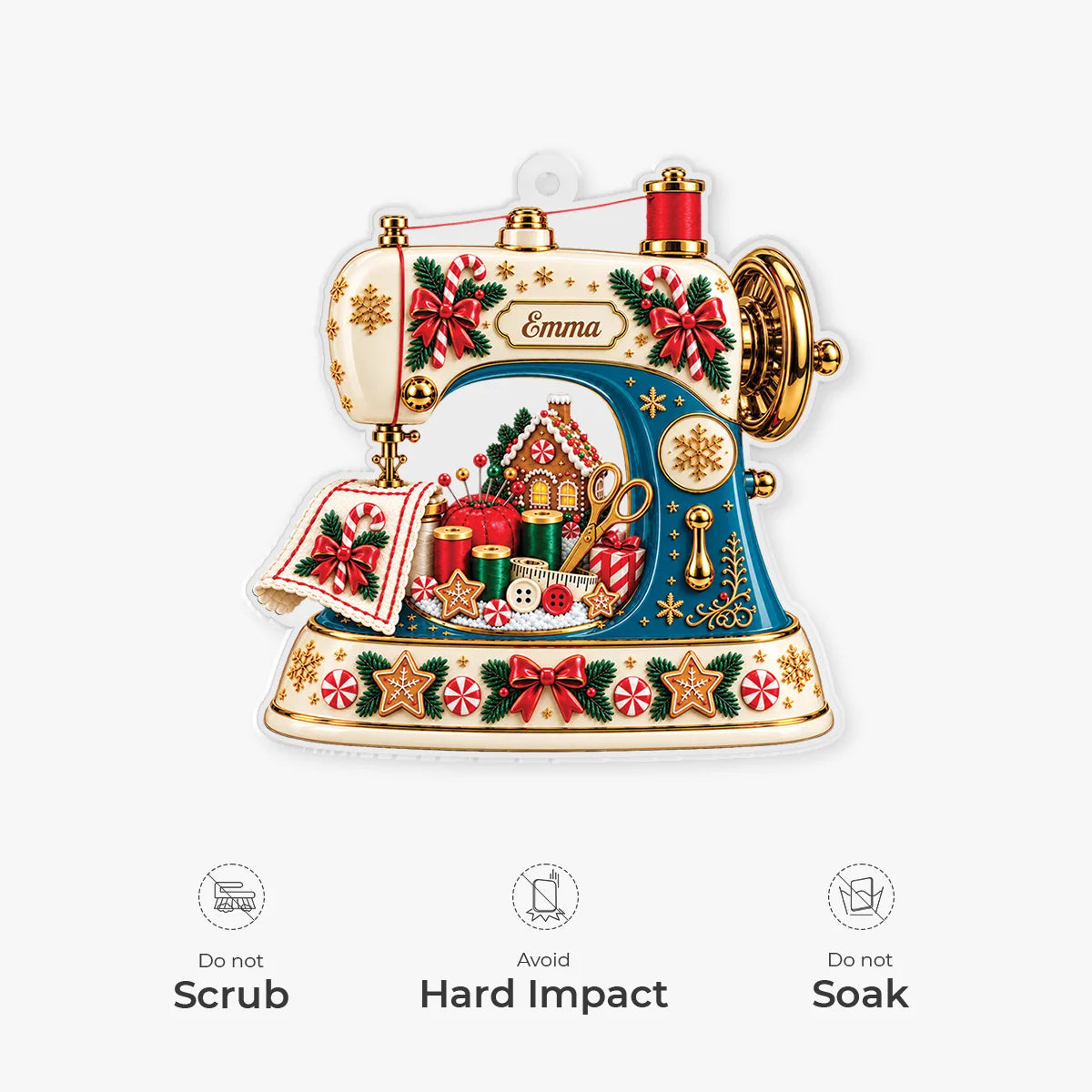 Vintage Sewing Machine Personalized Acrylic Ornament - Custom Seamstress Christmas Tree Decor for Mom & Grandma