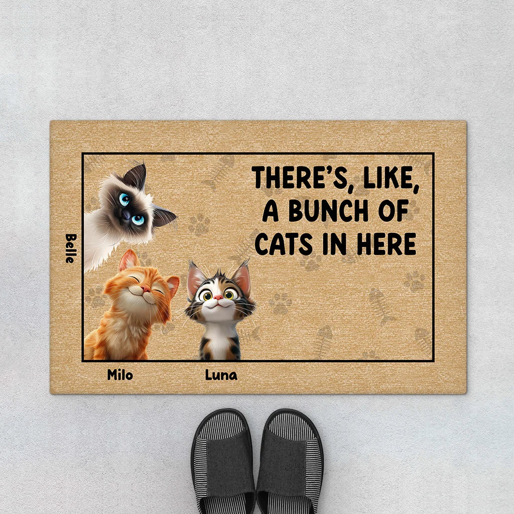 "There's Like A Bunch Of Cats In Here" Personalized Doormat - Custom Housewarming Welcome Mat for Cat Lovers