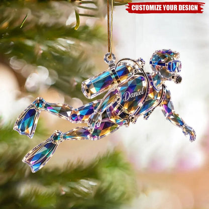 Custom Name Scuba Diver Acrylic Ornament - Personalized Ocean Diving Keepsake Gift for Divers