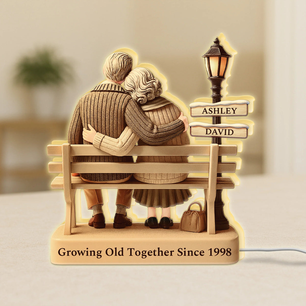 Growing Old Together Since Personalized Light Box - Custom Anniversary Acrylic Lamp Gift for Couples