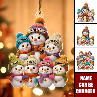 Snowman Grandma And Grandkids Personalized Acrylic Ornament - Custom Family Christmas Keepsake
