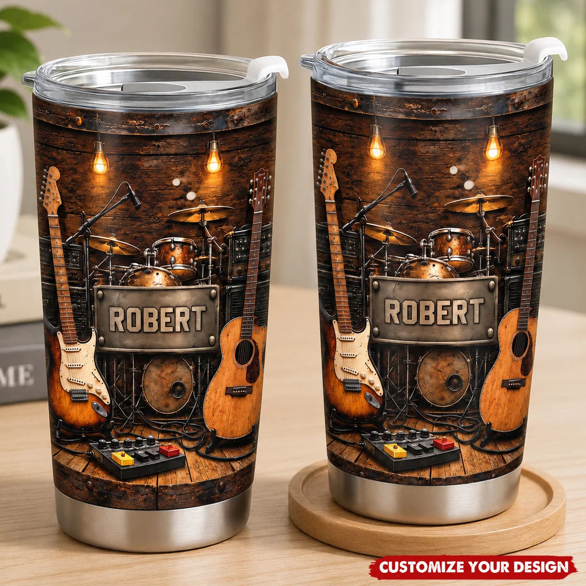 Custom Name Music Studio Tumbler - Personalized Guitar & Drummer Travel Mug for Music Lovers