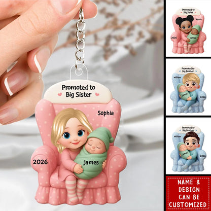 Promoted to Big Sister Personalized Acrylic Keychain - Custom Kids New Baby Announcement Keepsake