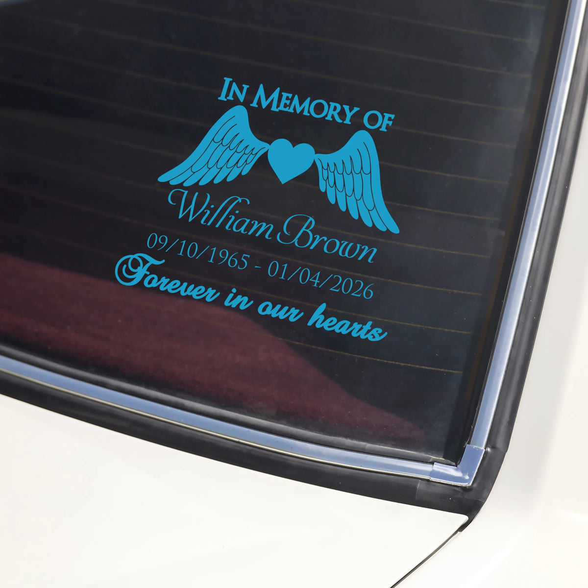In Memory Of Forever In Our Hearts - Personalized Memorial Car Decal Sticker for Family Tribute